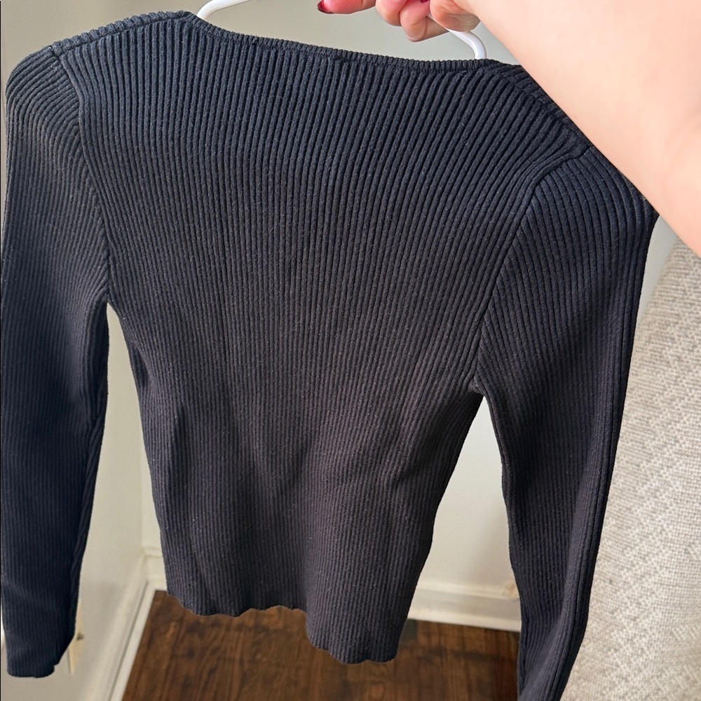 Truth by Republic Black Ribbed V-Neck Long Sleeve Spring Top Size S - Picture 7 of 9